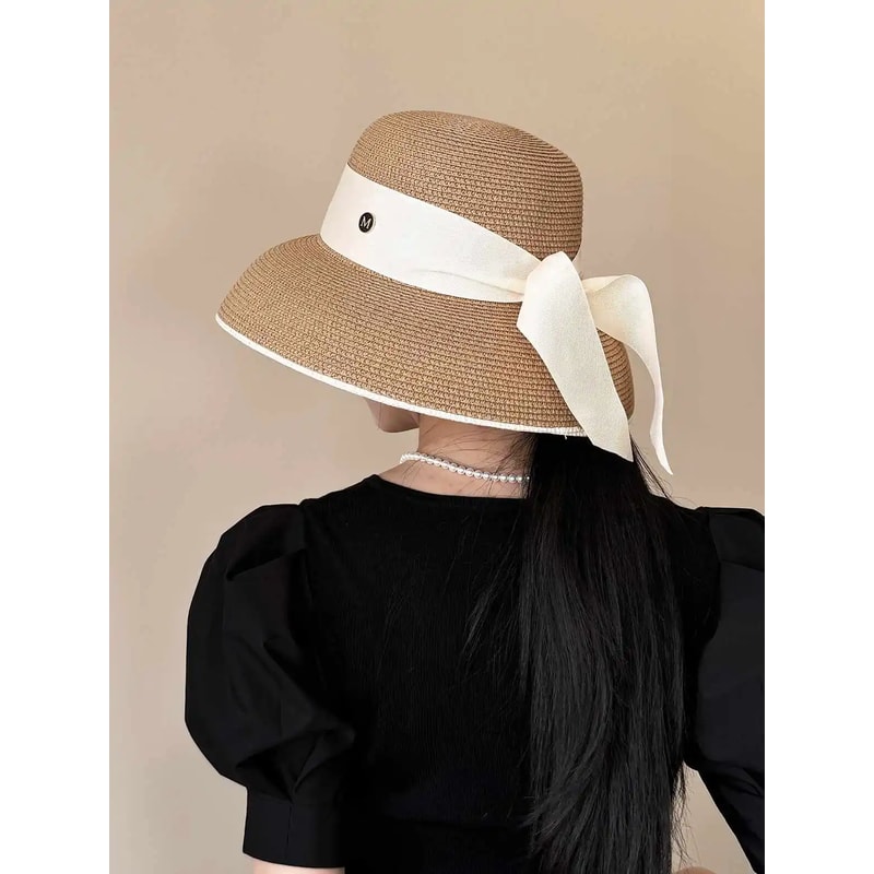 Womens Straw Sun Hat With Bow And Wide Brim 4