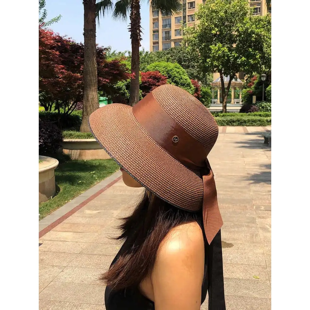 Womens Straw Sun Hat With Bow And Wide Brim 5