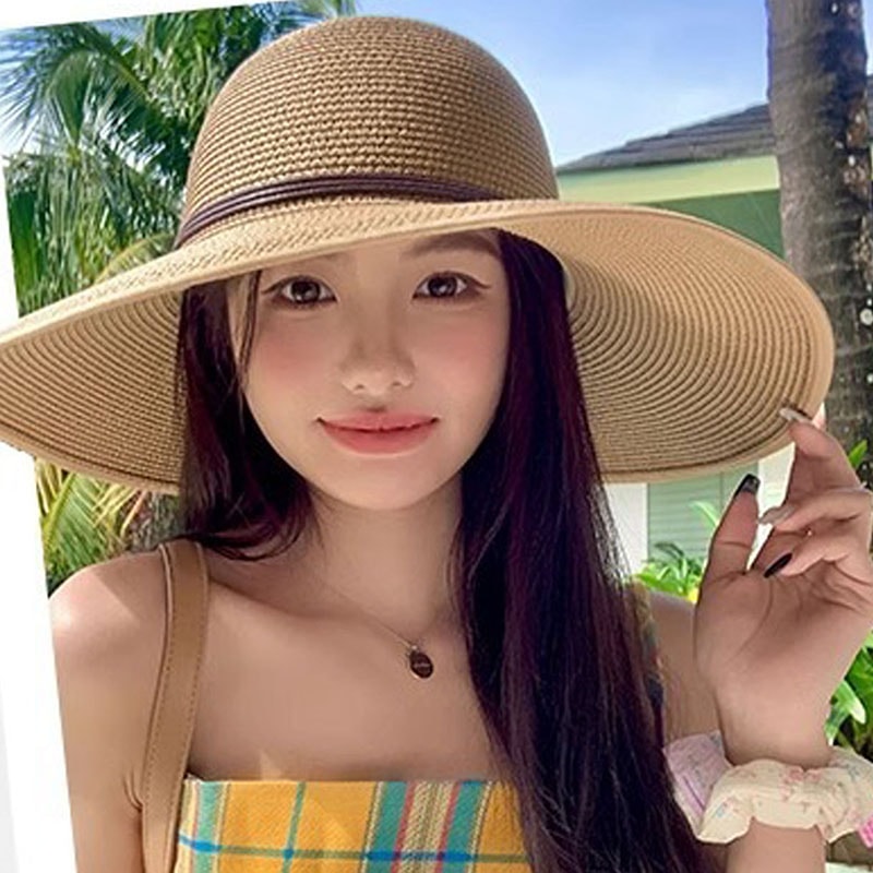 Womens Straw Wide Brim Sun Hat with UV Protection for Beach Travel
