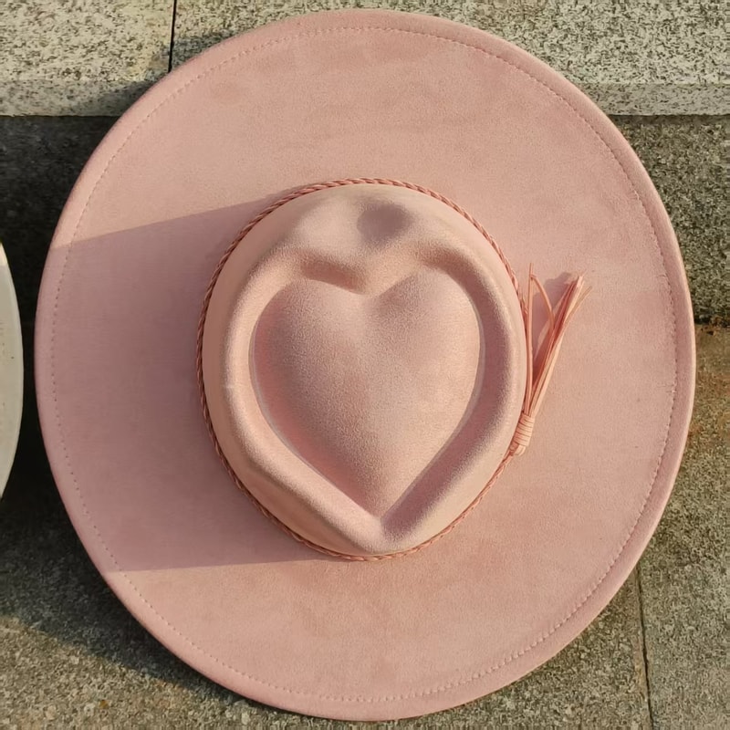 Heart Crown Hat Wide Brim Suede Fedora For Women And Men 6