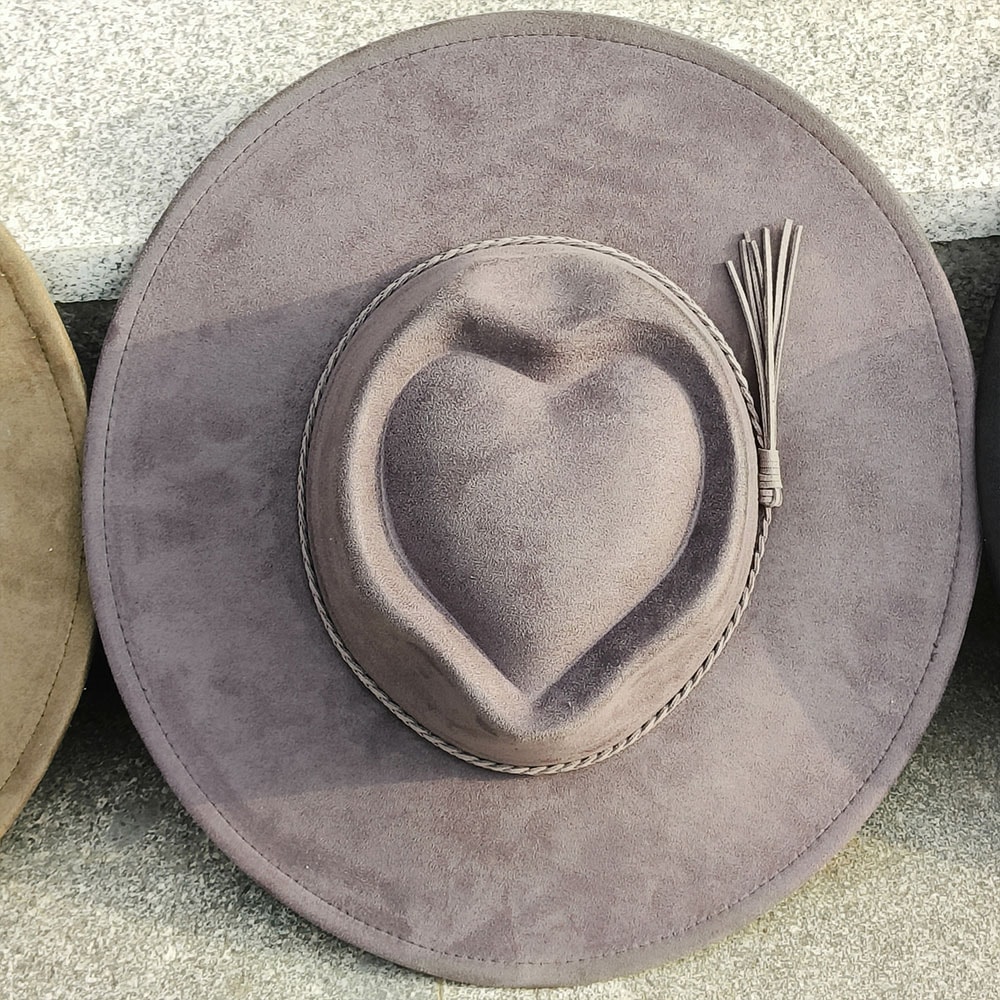 Heart Crown Hat Wide Brim Suede Fedora For Women And Men 3