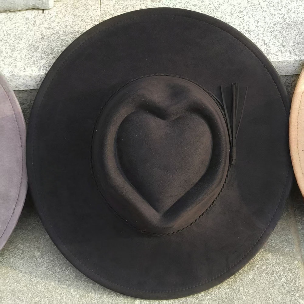 Heart Crown Hat Wide Brim Suede Fedora For Women And Men 1