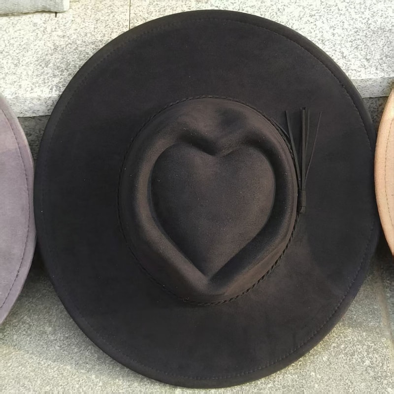 Heart Crown Hat Wide Brim Suede Fedora For Women And Men 1