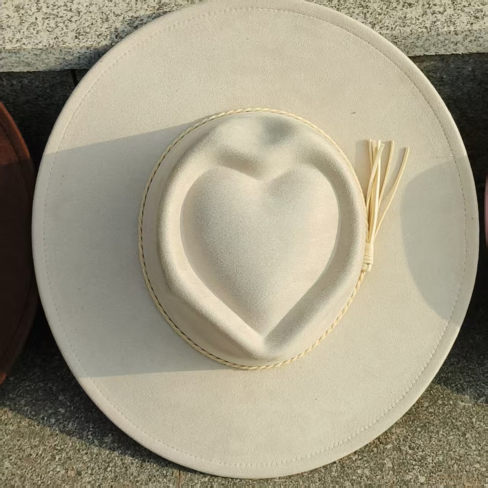 Heart Crown Hat Wide Brim Suede Fedora For Women And Men 7