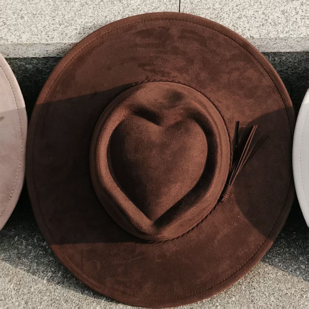 Heart Crown Hat Wide Brim Suede Fedora For Women And Men 5