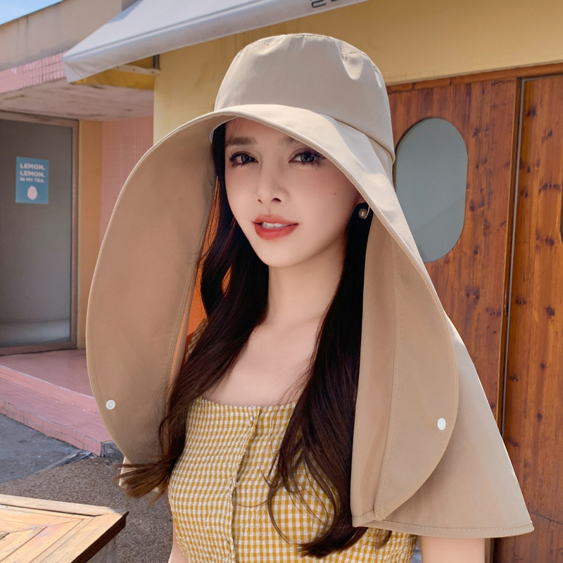 Womens Wide Brim Sun Hat With Neck Flap And Ponytail Hole 3