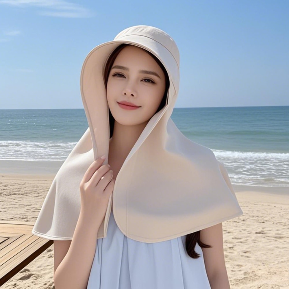 Womens Wide Brim Sun Hat With Neck Flap And Ponytail Hole 6