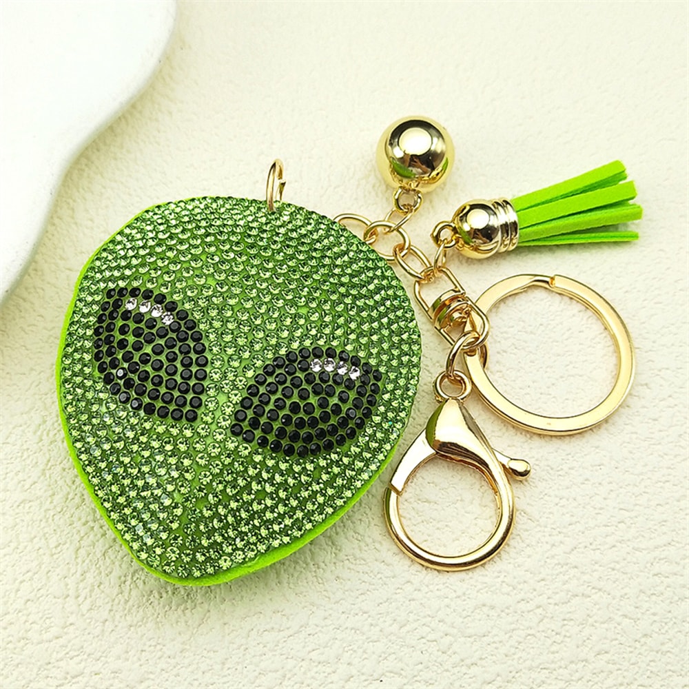 Alien Crystal Keychain with Green Tassel Bag Charm