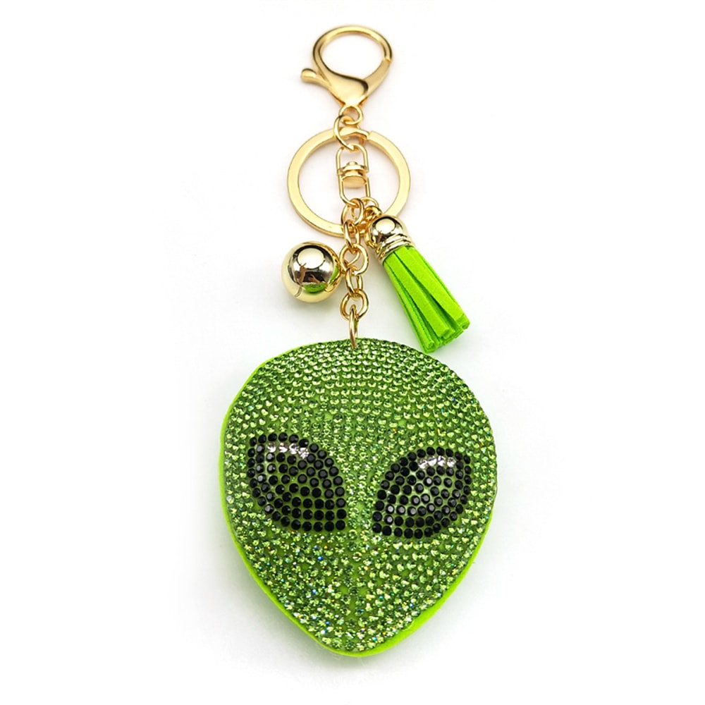 Alien Crystal Keychain with Green Tassel Bag Charm