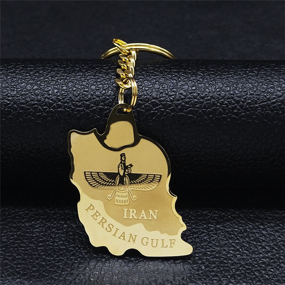 Iran Map Stainless Steel Keychain Persian Zoroastrian Gift 0
