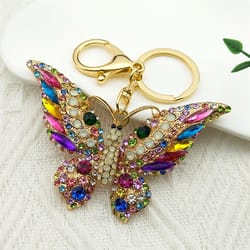 colorful rhinestone butterfly keychain gold bag charm for women