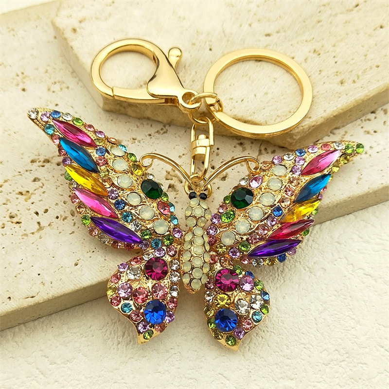 Colorful Rhinestone Butterfly Keychain Gold Bag Charm For Women 2