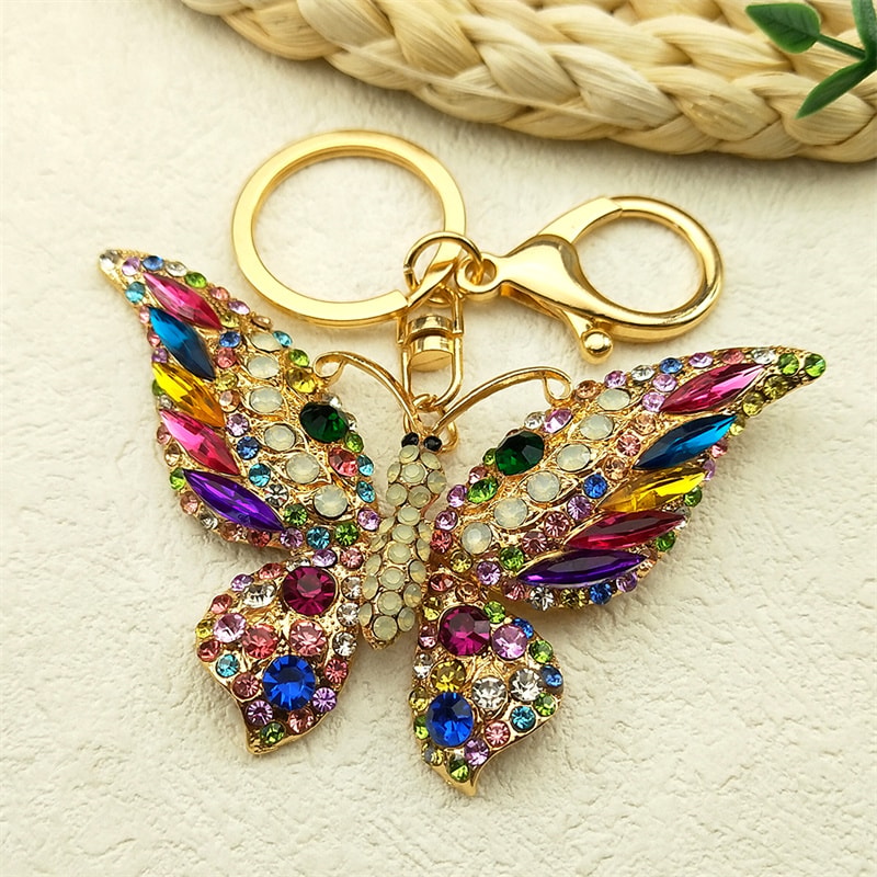 Colorful Rhinestone Butterfly Keychain Gold Bag Charm For Women 3