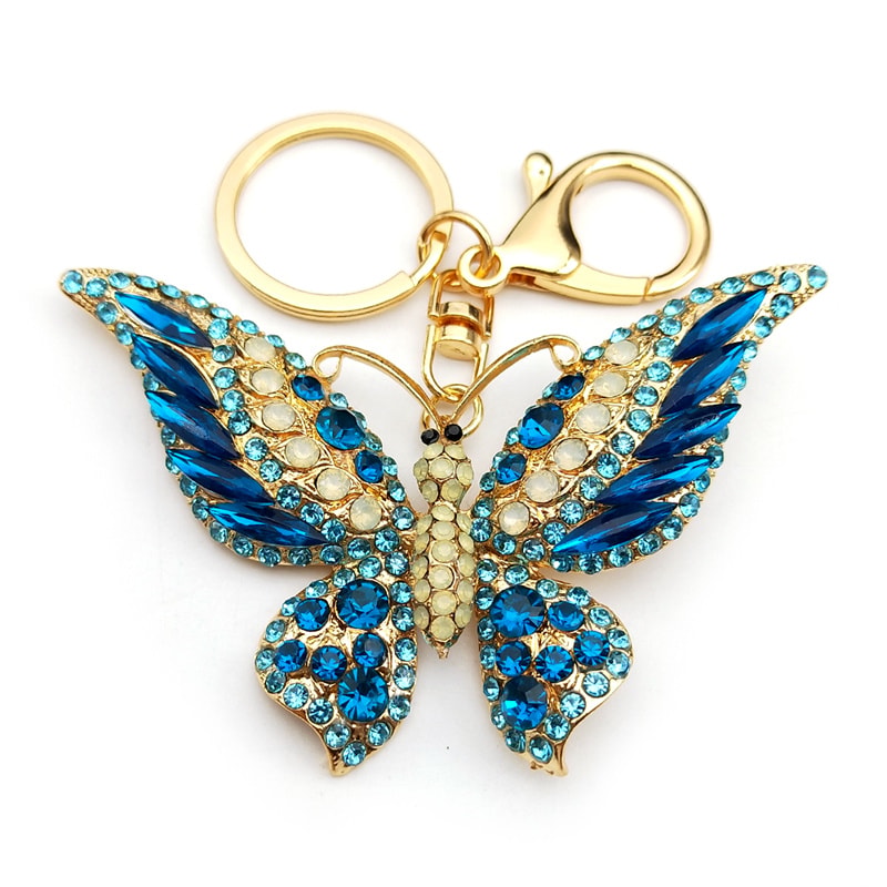 Colorful Rhinestone Butterfly Keychain Gold Bag Charm For Women 6