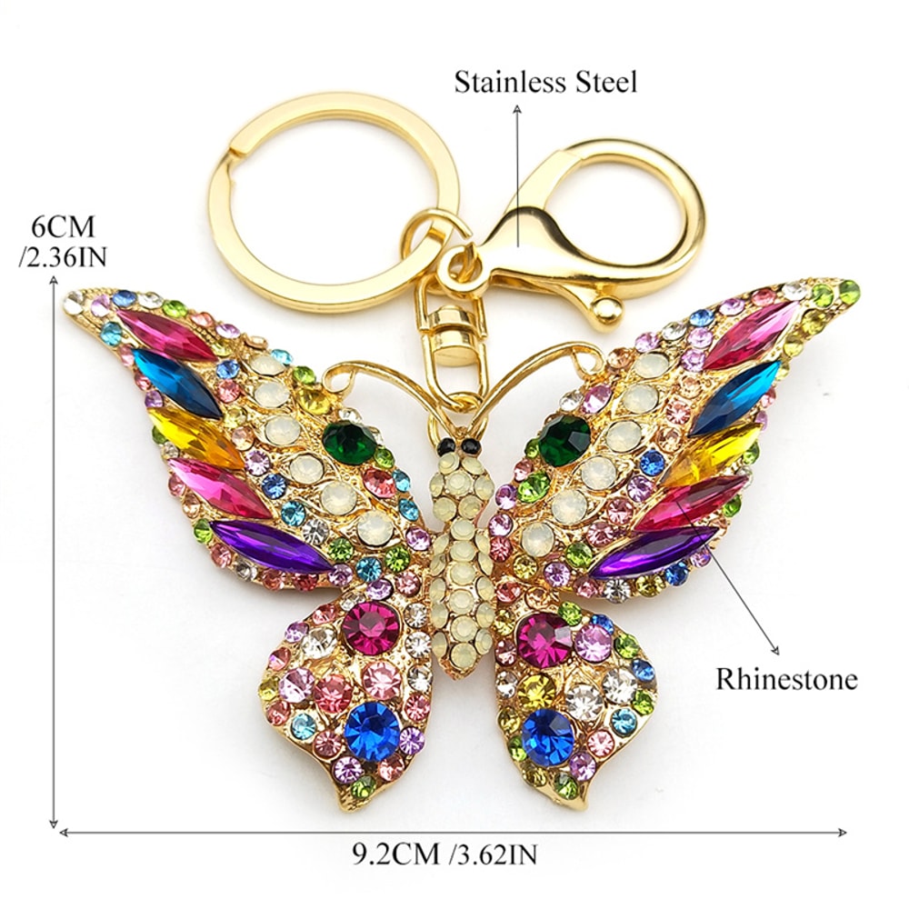 Colorful Rhinestone Butterfly Keychain Gold Bag Charm For Women 5