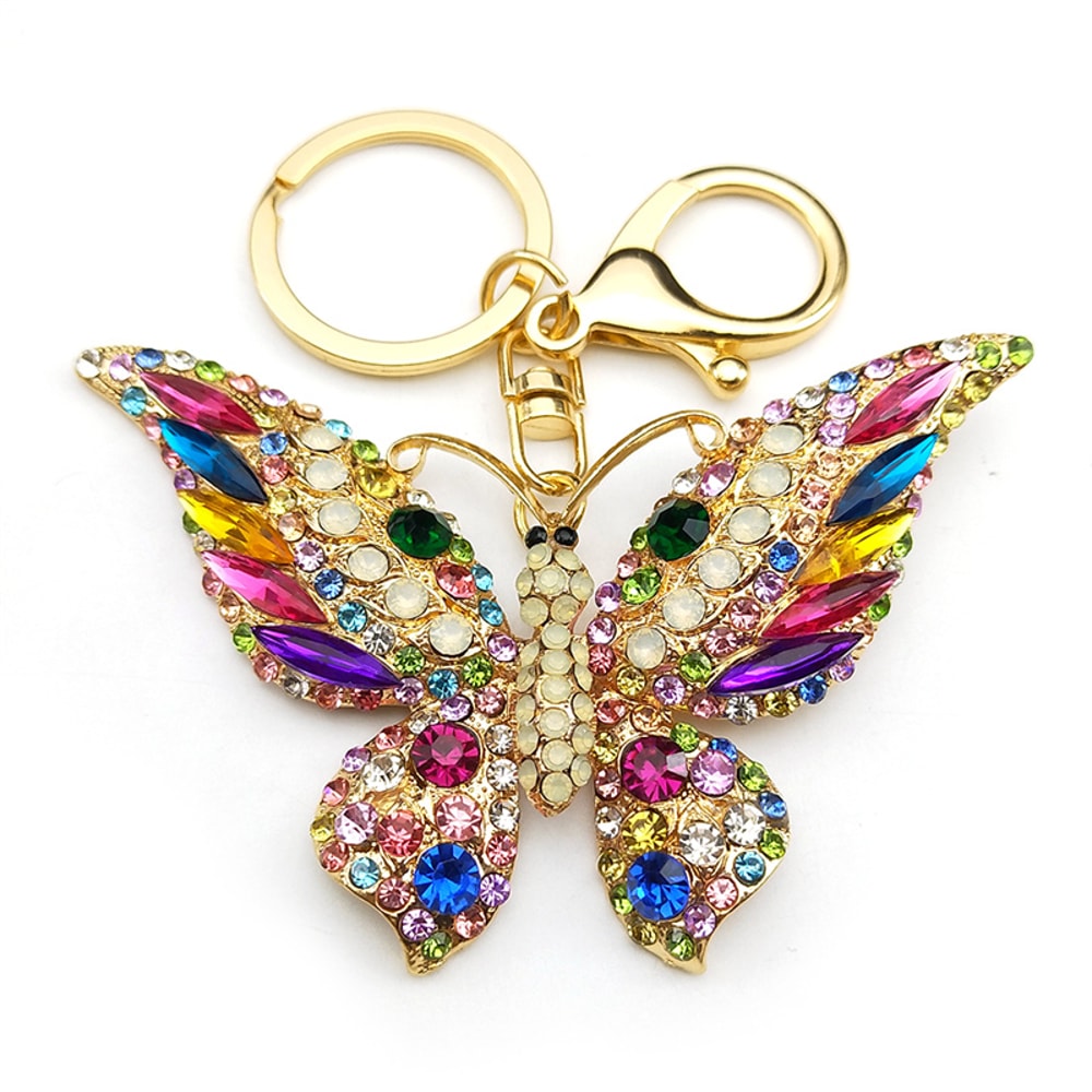 Colorful Rhinestone Butterfly Keychain Gold Bag Charm For Women 7