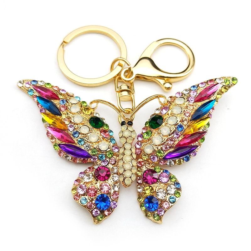 Colorful Rhinestone Butterfly Keychain Gold Bag Charm For Women 7