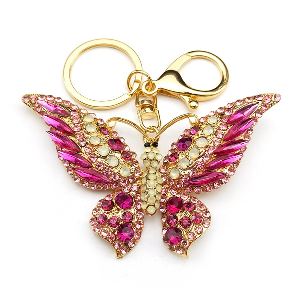 Colorful Rhinestone Butterfly Keychain Gold Bag Charm For Women 8