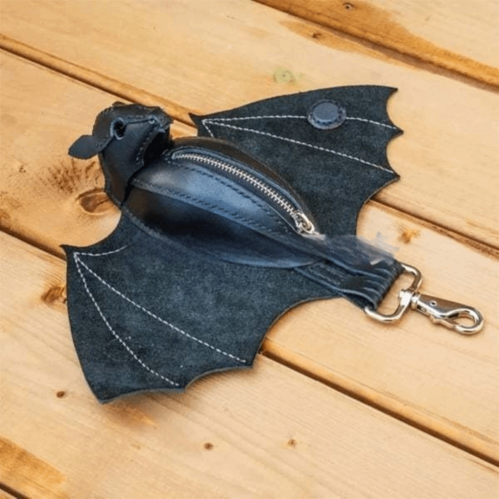 Handmade Bat Wallet Keychain Genuine Leather Coin Purse