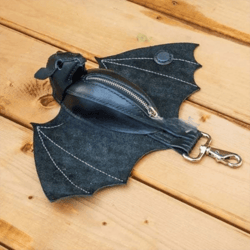handmade bat wallet keychain genuine leather coin purse