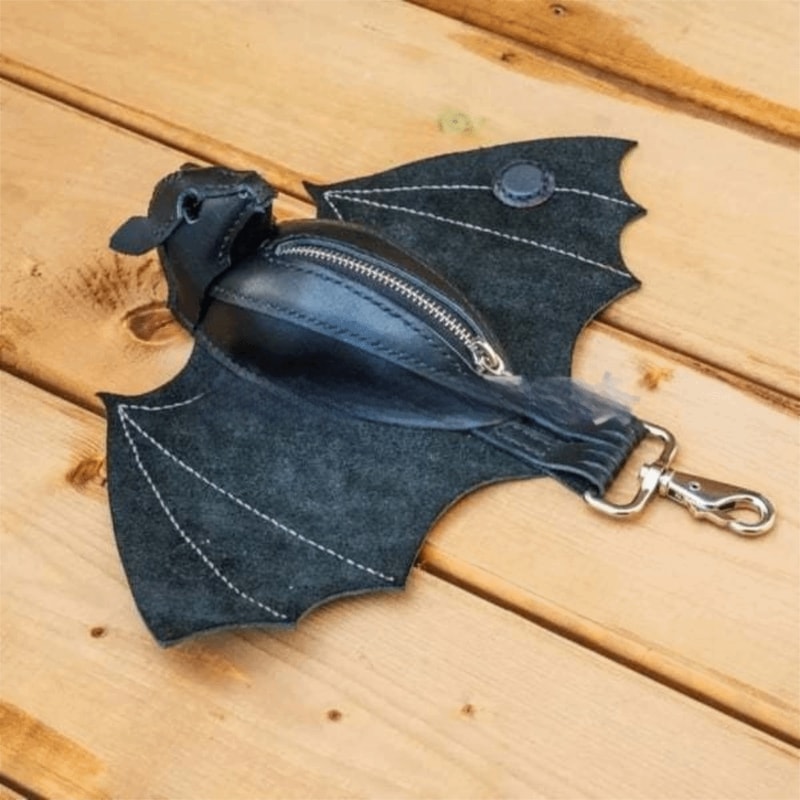 Handmade Bat Wallet Keychain Genuine Leather Coin Purse