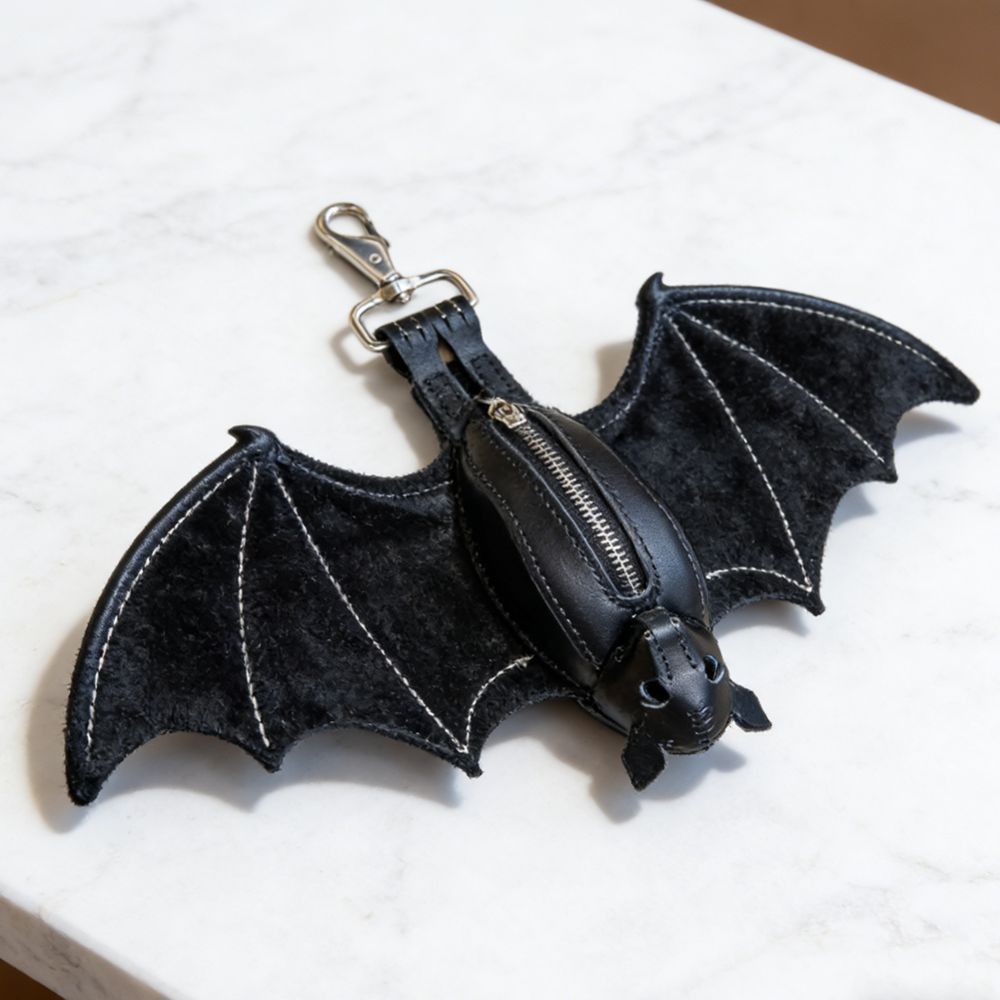 Handmade Bat Wallet Keychain Genuine Leather Coin Purse