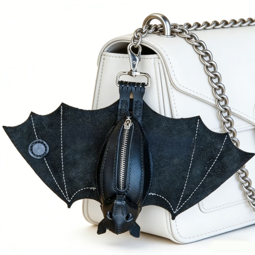 Handmade Bat Wallet Keychain Genuine Leather Coin Purse