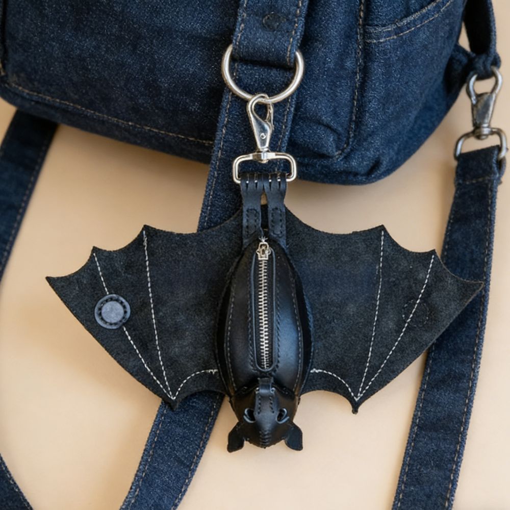 Handmade Bat Wallet Keychain Genuine Leather Coin Purse