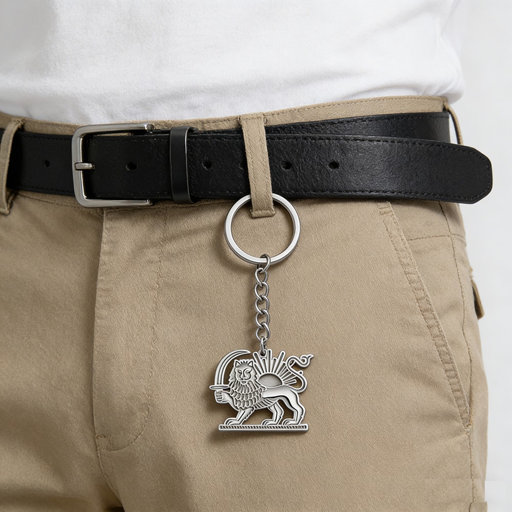 Persian Lion Sun Keychain Stainless Steel Iran Flag Keyring 4