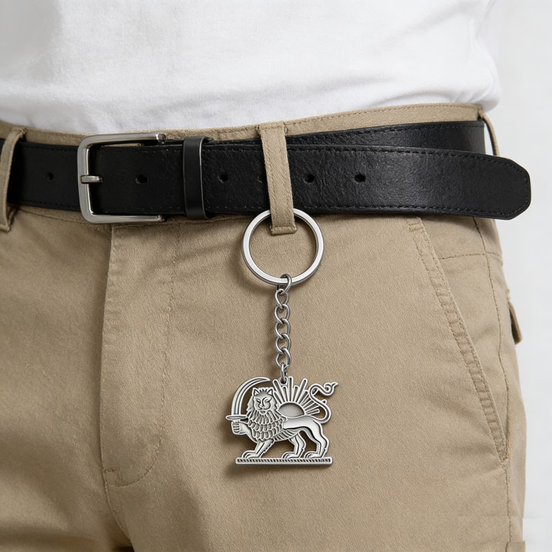 Persian Lion Sun Keychain Stainless Steel Iran Flag Keyring 4