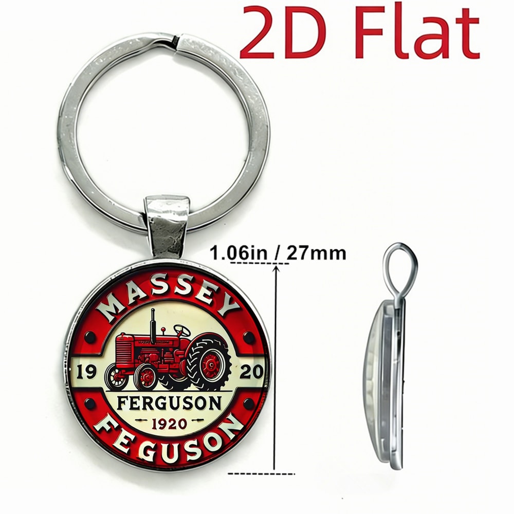 Vintage Tractor Keychain Red Cream Metal Keyring For Farmers 1