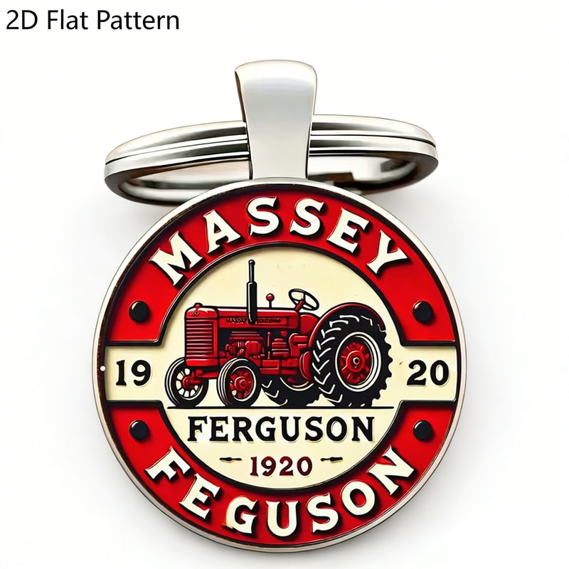Vintage Tractor Keychain Red Cream Metal Keyring For Farmers 5
