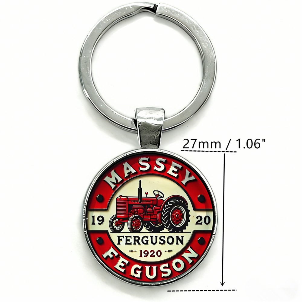 Vintage Tractor Keychain Red Cream Metal Keyring For Farmers 4
