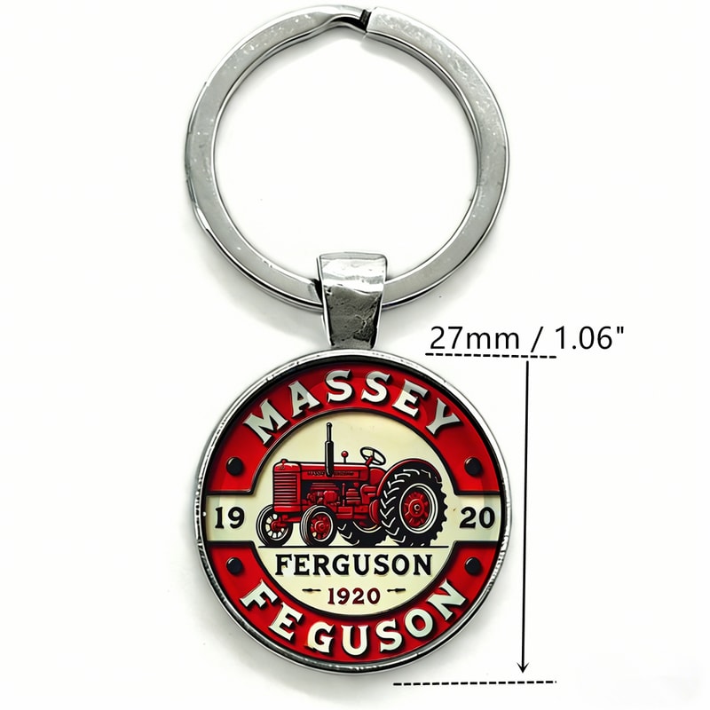 Vintage Tractor Keychain Red Cream Metal Keyring For Farmers 4