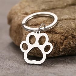 silver stainless steel dog paw keychain for car keys and pet lover gifts