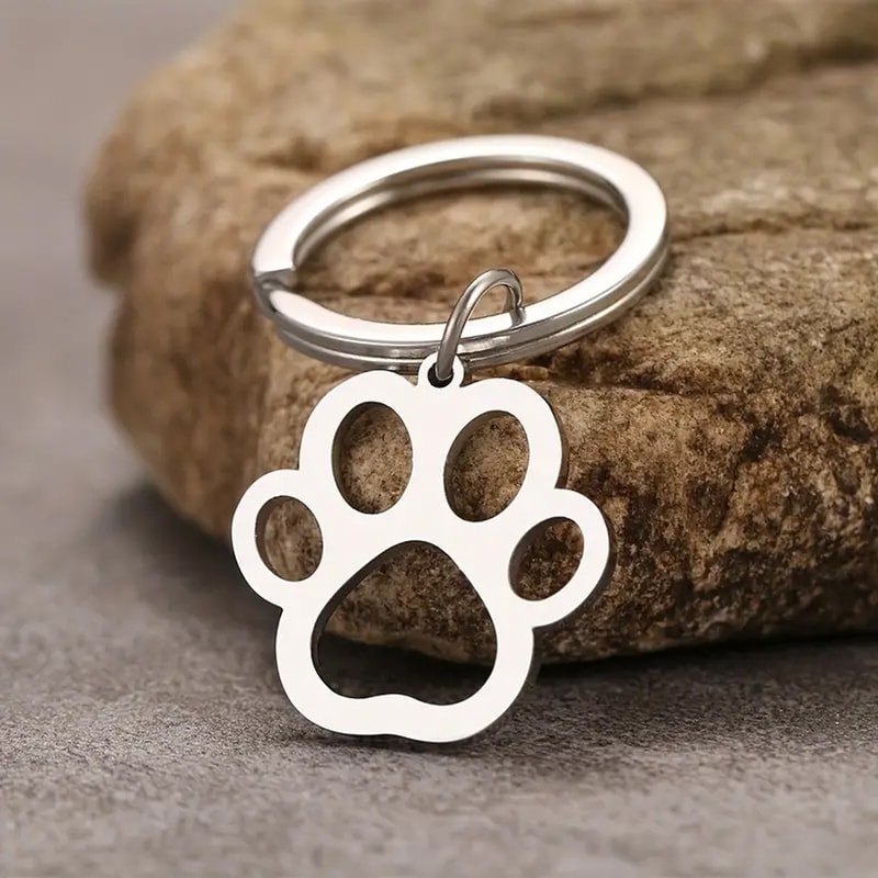 Silver Stainless Steel Dog Paw Keychain For Car Keys And Pet Lover Gifts 0