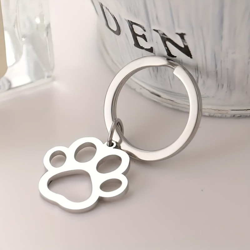 Silver Stainless Steel Dog Paw Keychain For Car Keys And Pet Lover Gifts 1