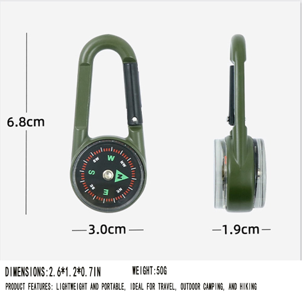 Mini Survival Carabiner Compass Keychain with Thermometer