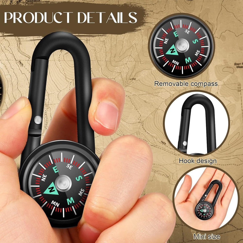 Mini Survival Carabiner Compass Keychain with Thermometer