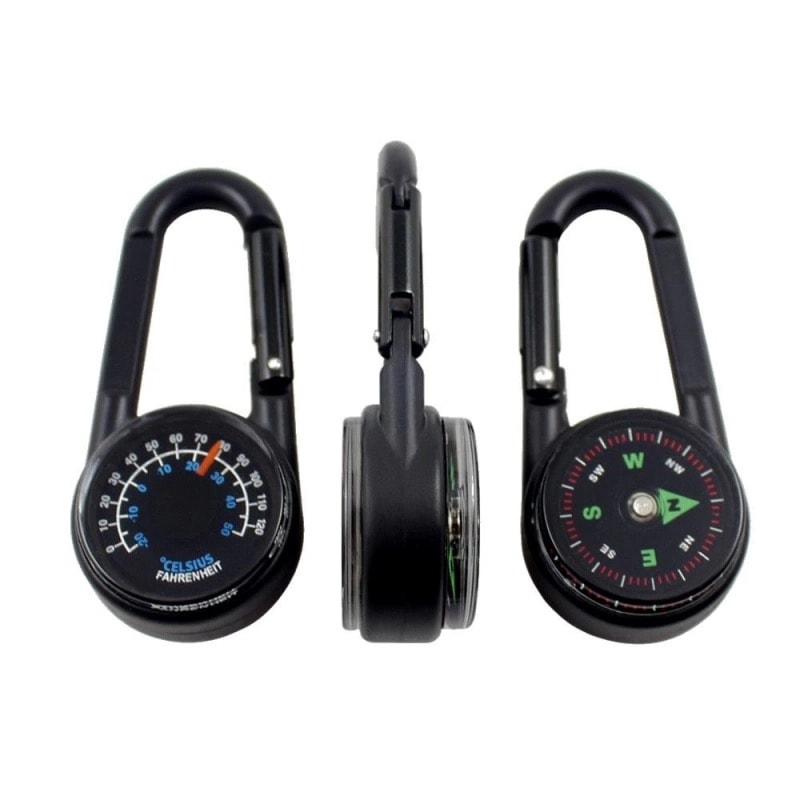 Mini Survival Carabiner Compass Keychain with Thermometer