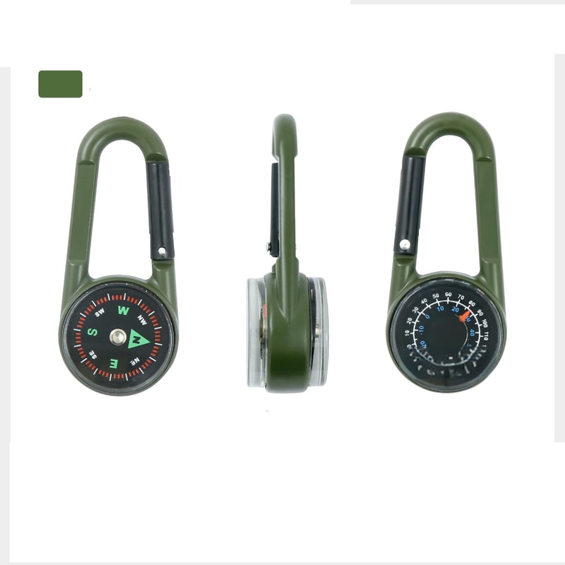 Mini Survival Carabiner Compass Keychain with Thermometer