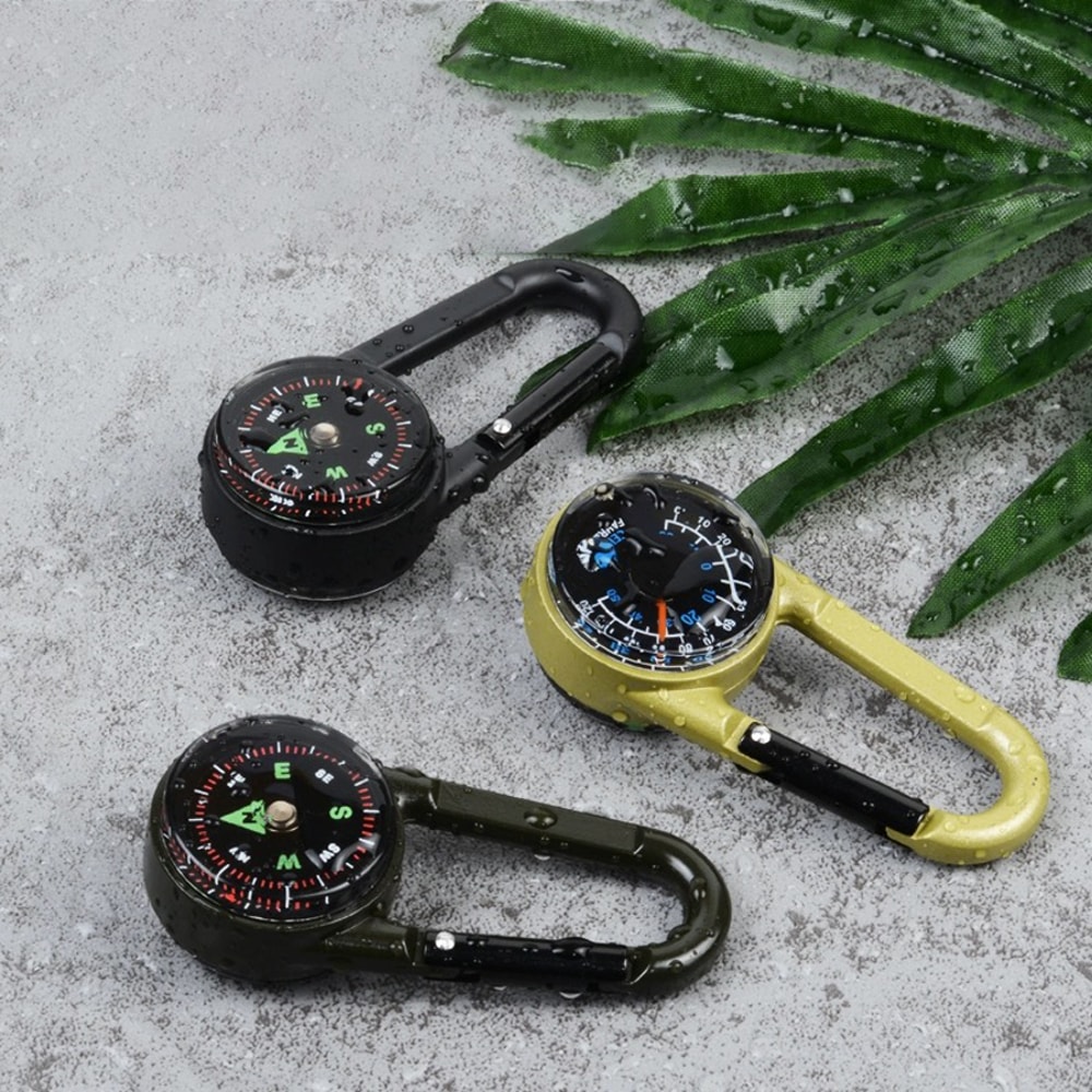 Mini Survival Carabiner Compass Keychain with Thermometer