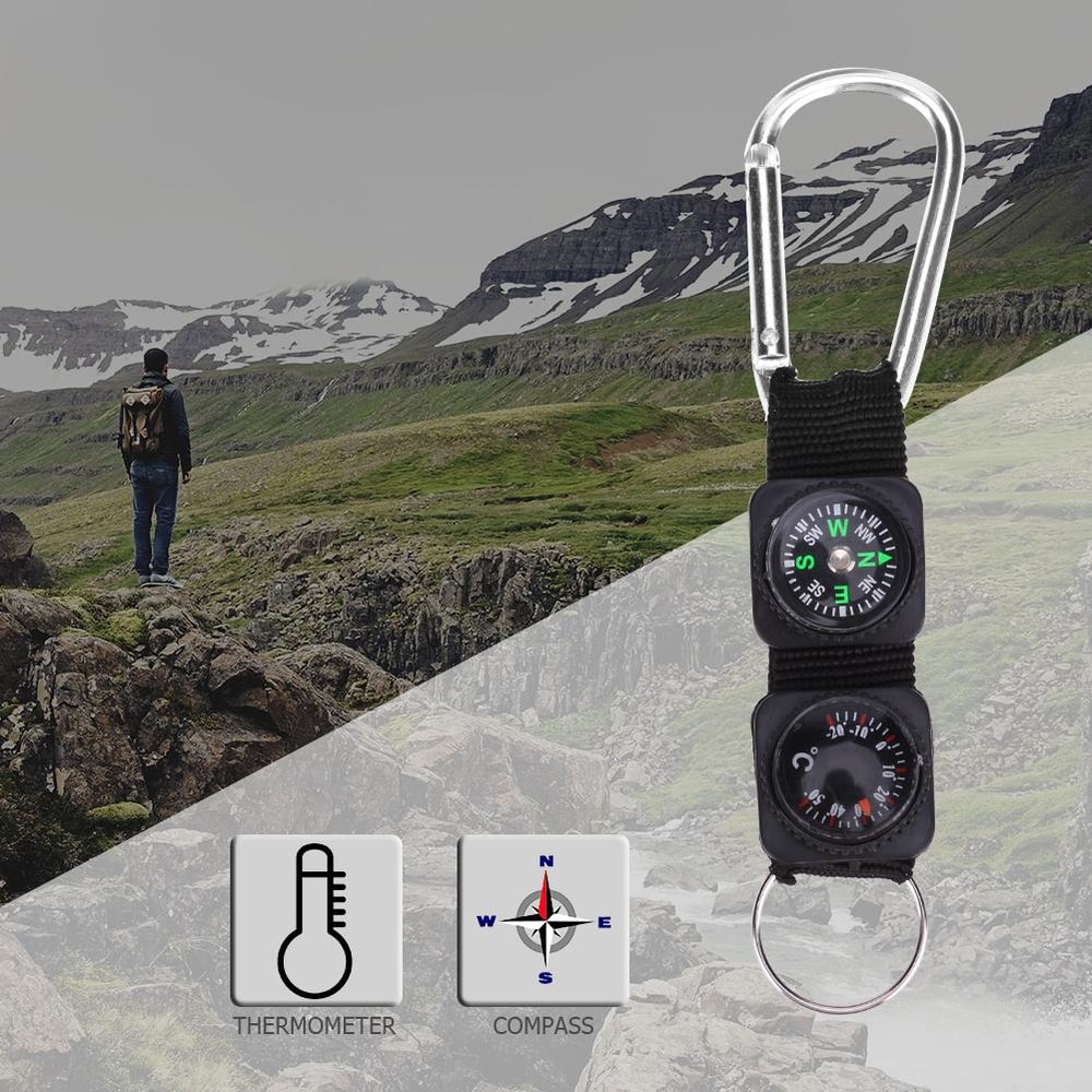 Mini Survival Compass Thermometer Hiking Camping Essential 0