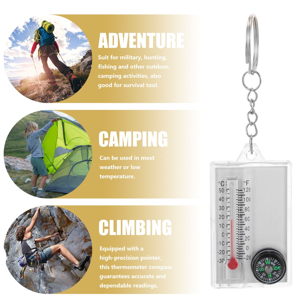Mini Survival Compass Keychain With Thermometer Outdoor Hiking Tool 1