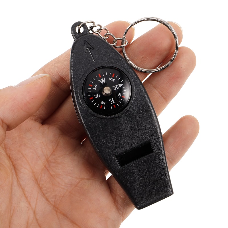 All in One Survival Keychain Compass, Whistle & Thermometer
