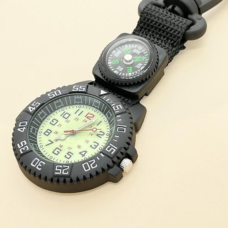 Outdoor Carabiner Pocket Watch With Glow Compass Waterproof Quartz 1
