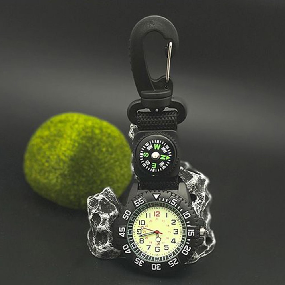 Outdoor Carabiner Pocket Watch With Glow Compass Waterproof Quartz 3