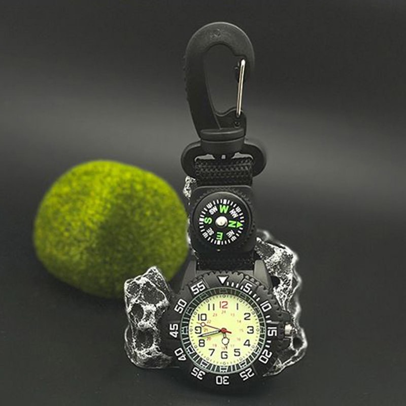 Outdoor Carabiner Pocket Watch With Glow Compass Waterproof Quartz 3