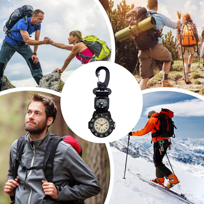Outdoor Carabiner Pocket Watch With Glow Compass Waterproof Quartz 4