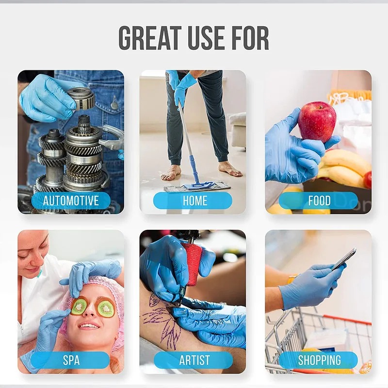 Blue Nitrile Gloves Powder Free Latex Free Disposable Grip Gloves 5